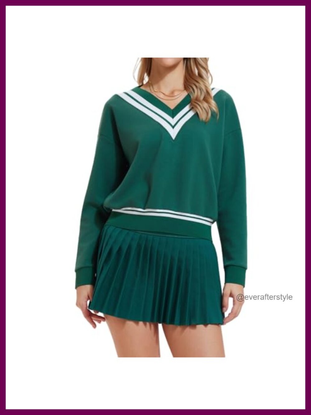 Womens 2 Piece Sweatsuit Set V Neck Top Pleated Skirt with Built-in Shorts